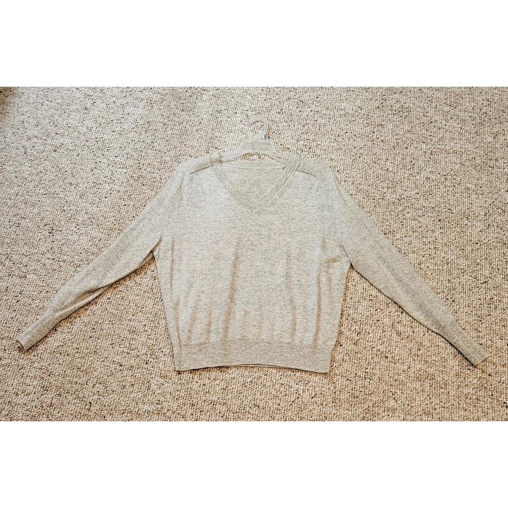 Vince Cashmere Linen V-Neck Sweater Heather Gray XS Long Sleeve Lightweight Knit